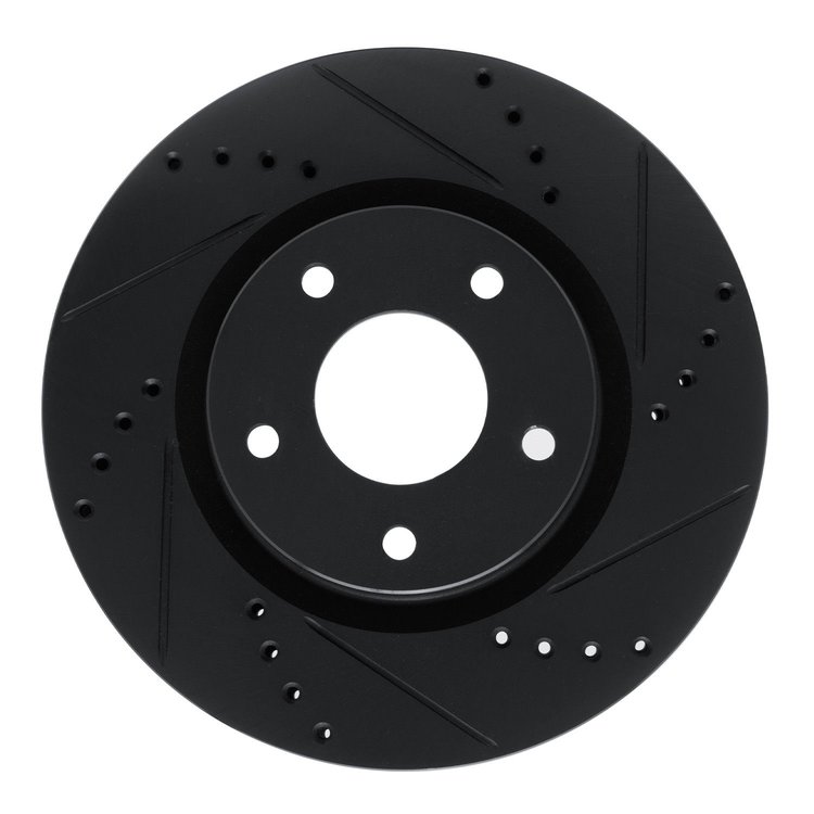 E-Line Drilled & Slotted Black Brake Rotor, 2010-2014 Renault, Position: Front Right