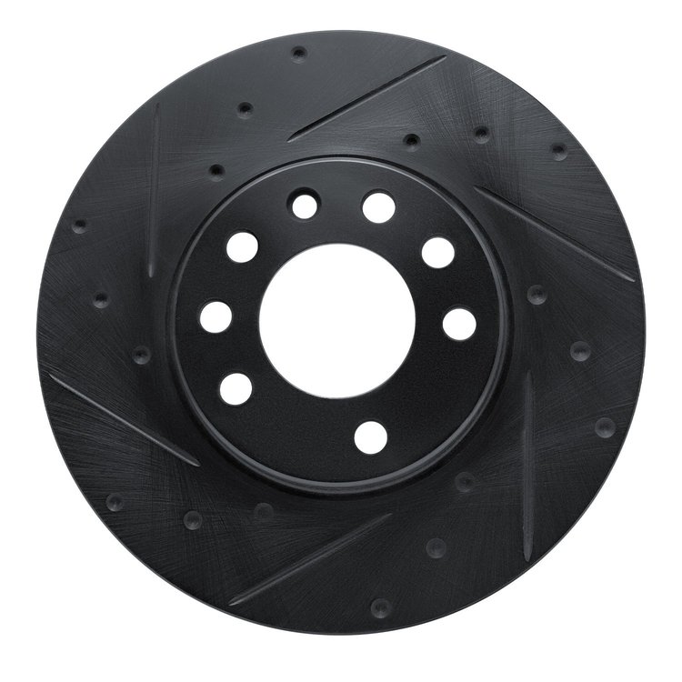 E-Line Drilled & Slotted Black Brake Rotor, 2002-2008 GM, Position: Front Left