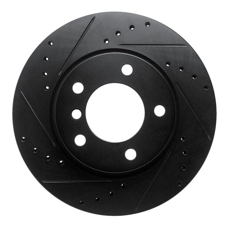 E-Line Drilled & Slotted Black Brake Rotor, 2005-2007 BMW, Position: Front Left