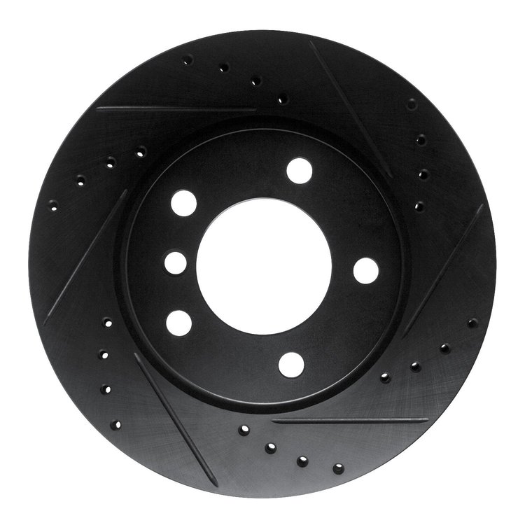 E-Line Drilled & Slotted Black Brake Rotor, 2005-2007 BMW, Position: Front Right