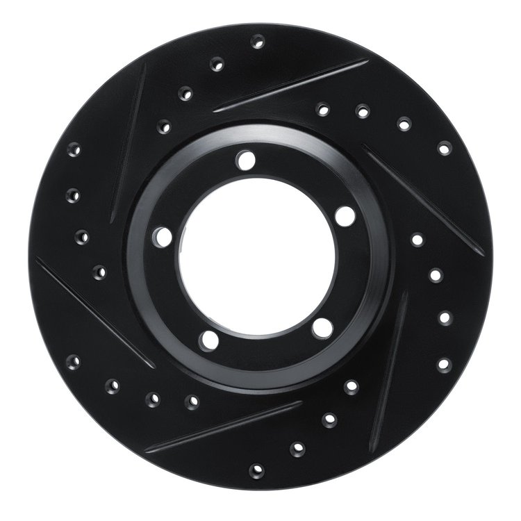 E-Line Drilled & Slotted Black Brake Rotor, 2003-2005 Mopar, Position: Front Left
