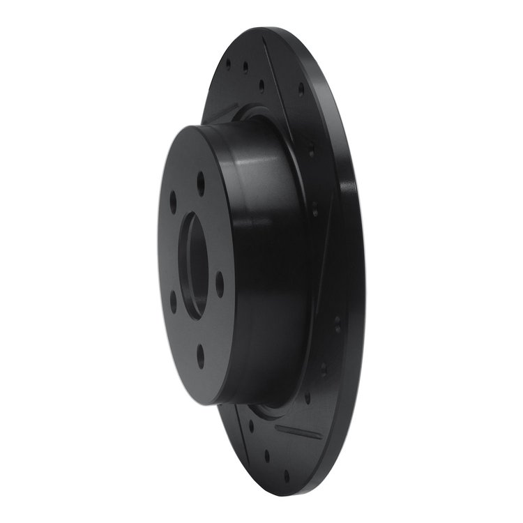 E-Line Drilled & Slotted Black Brake Rotor, 1999-2003 Renault, Position: Rear Right