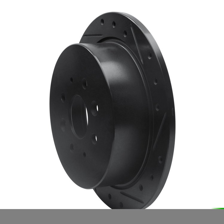 E-Line Drilled & Slotted Black Brake Rotor, 2010-2015 Renault, Position: Front Right