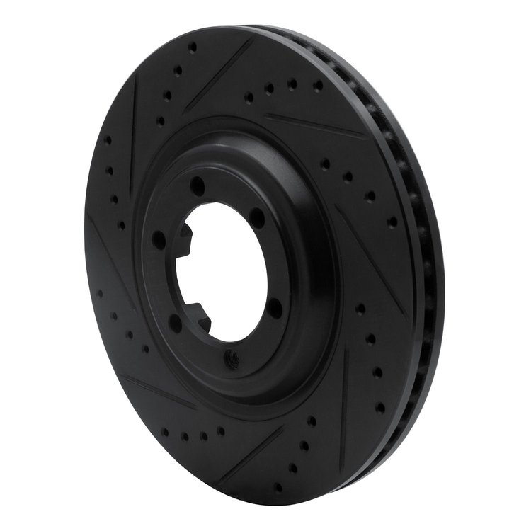 E-Line Drilled & Slotted Black Brake Rotor, 2012-2018 GM, Position: Front Left