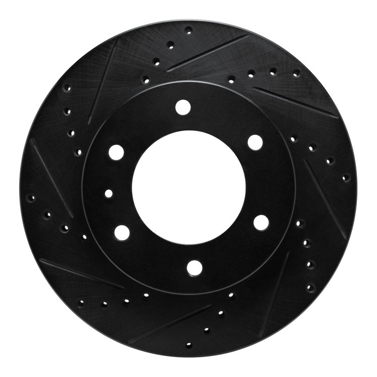 E-Line Drilled & Slotted Black Brake Rotor, 2013-2017 Ford/Lincoln/Mercury/Mazda, Position: Front Left