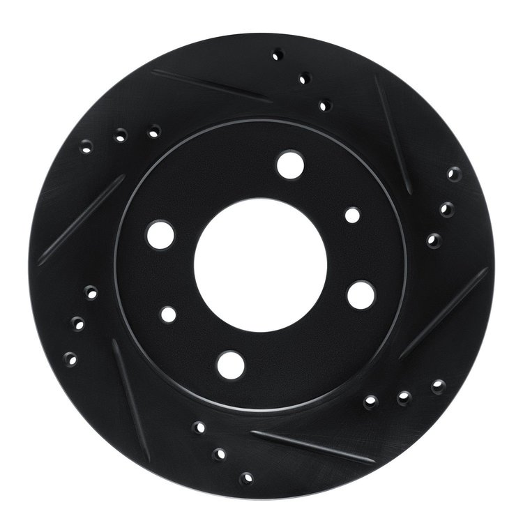 E-Line Drilled & Slotted Black Brake Rotor, 1998-2012 Mopar, Position: Front Right