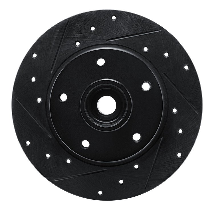 E-Line Drilled & Slotted Black Brake Rotor, 2011-2015 Renault, Position: Rear Left