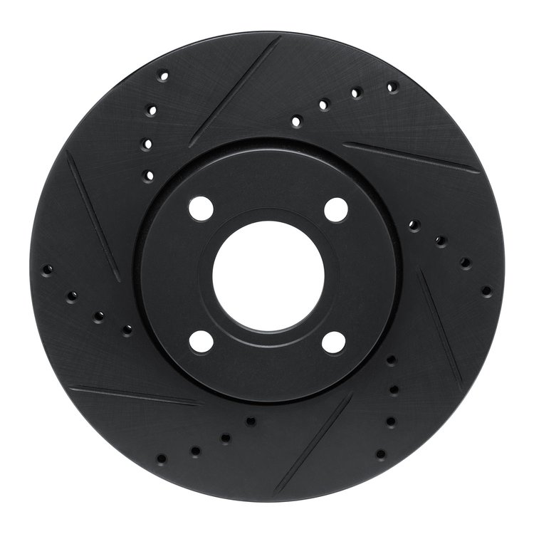 E-Line Drilled & Slotted Black Brake Rotor, 2013-2016 Ford/Lincoln/Mercury/Mazda, Position: Front Left