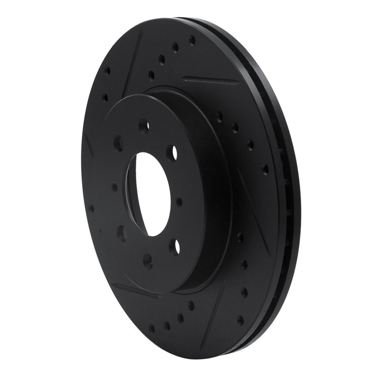 E-Line Drilled & Slotted Black Brake Rotor, 1997-2002 Peugeot, Position: Front Left