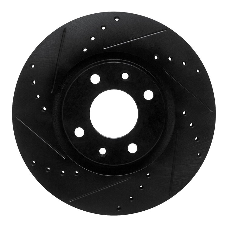E-Line Drilled & Slotted Black Brake Rotor, 2003-2018 Peugeot, Position: Front Left