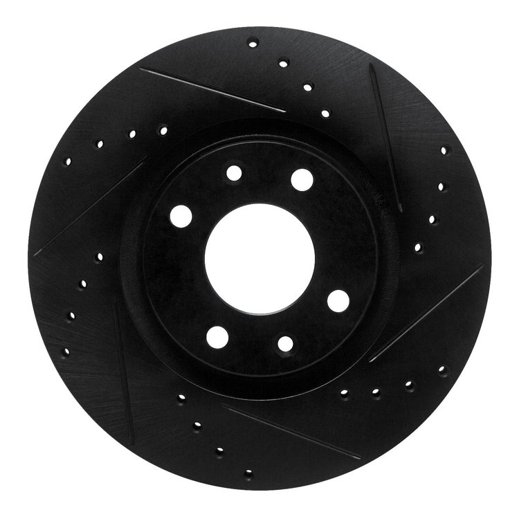 E-Line Drilled & Slotted Black Brake Rotor, 2003-2018 Peugeot, Position: Front Right