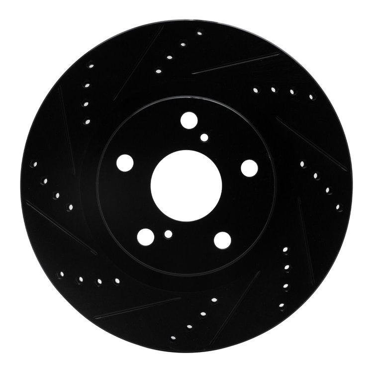 E-Line Drilled & Slotted Black Brake Rotor, 2003-2006 Renault, Position: Front Left
