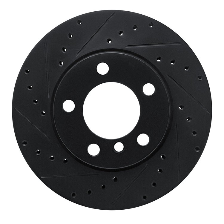 E-Line Drilled & Slotted Black Brake Rotor, 2012-2020 BMW, Position: Front Left