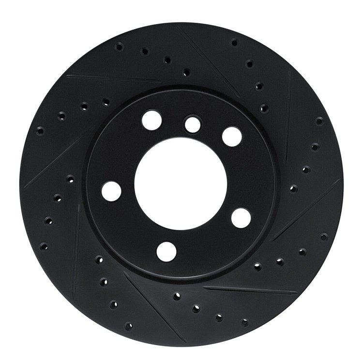 E-Line Drilled & Slotted Black Brake Rotor, 2012-2020 BMW, Position: Front Right