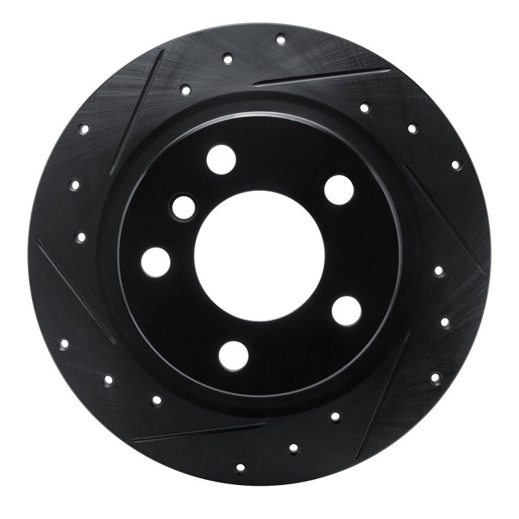E-Line Drilled & Slotted Black Brake Rotor, 2012-2018 BMW, Position: Rear Left