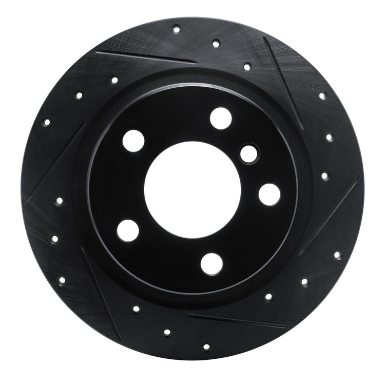 E-Line Drilled & Slotted Black Brake Rotor, 2012-2018 BMW, Position: Rear Right