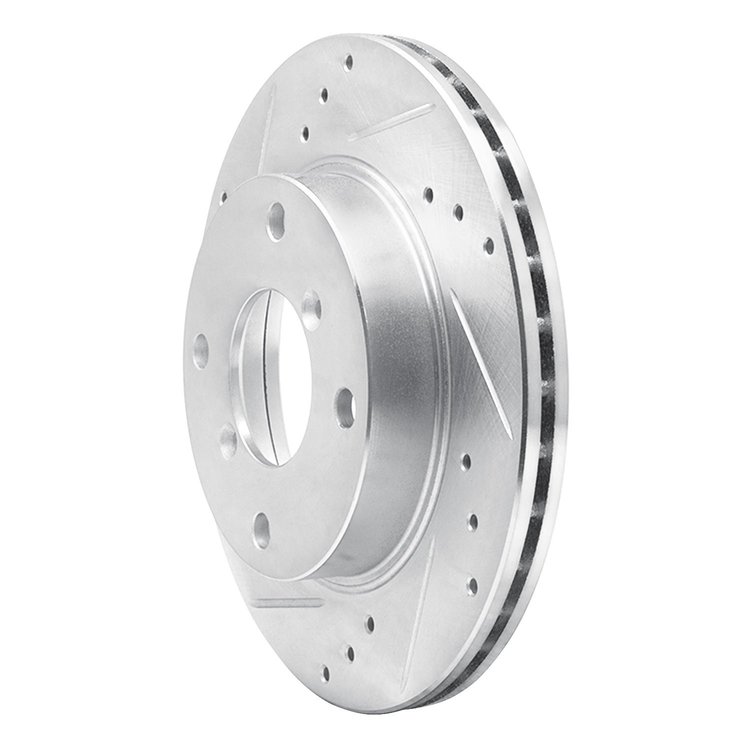 E-Line Drilled & Slotted Silver Brake Rotor, 1989-1994 Suzuki, Position: Front Left