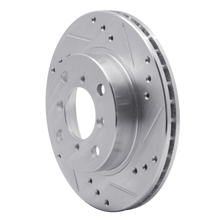 E-Line Drilled & Slotted Silver Brake Rotor, 1995-2002 Suzuki, Position: Front Right