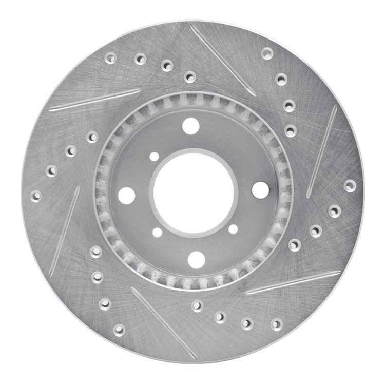 E-Line Drilled & Slotted Silver Brake Rotor, 1999-2007 Suzuki, Position: Front Left