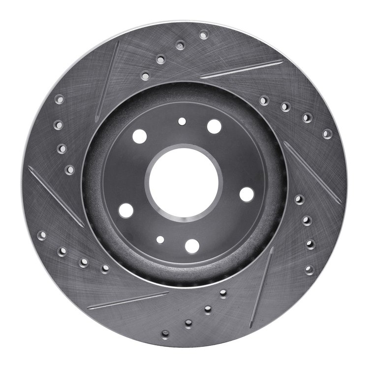 E-Line Drilled & Slotted Silver Brake Rotor, 2007-2019 Suzuki, Position: Front Right
