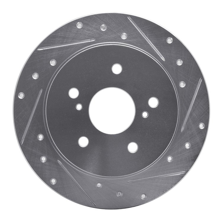 E-Line Drilled & Slotted Silver Brake Rotor, 2007-2014 Suzuki, Position: Rear Right