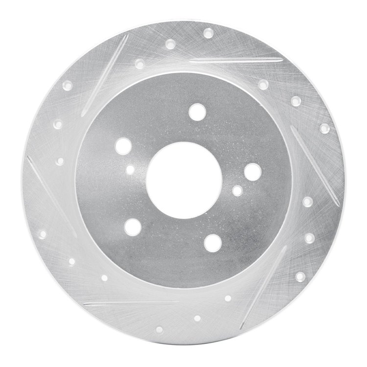 E-Line Drilled & Slotted Silver Brake Rotor, 2010-2013 Suzuki, Position: Rear Left