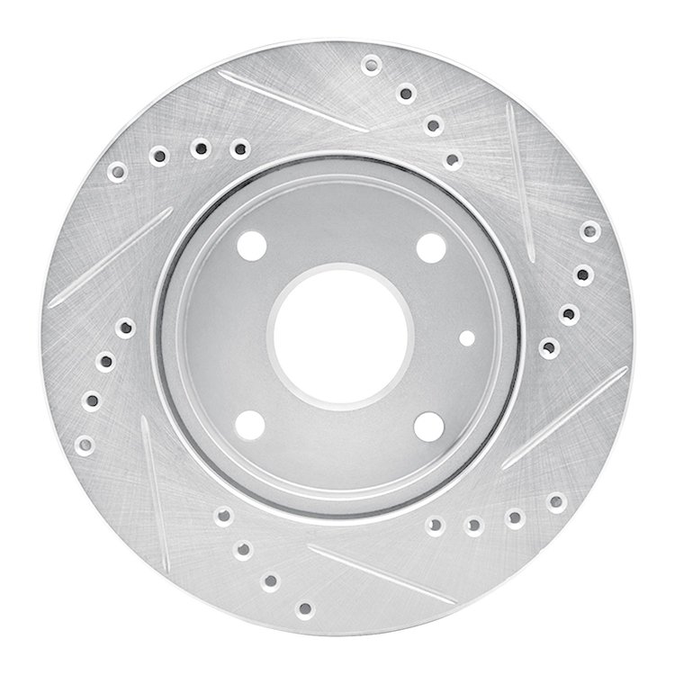 E-Line Drilled & Slotted Silver Brake Rotor, 2004-2010 Fits Multiple Makes/Models, Position: Front Left