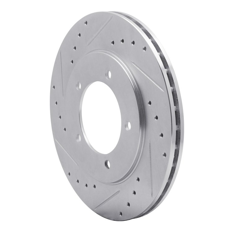 E-Line Drilled & Slotted Silver Brake Rotor, 1999-2008 Fits Multiple Makes/Models, Position: Front Left
