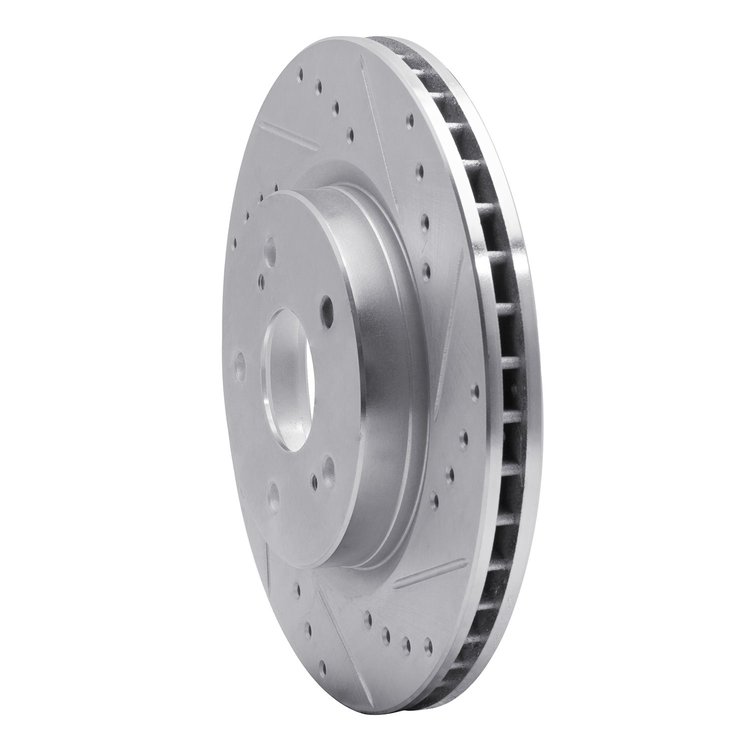 E-Line Drilled & Slotted Silver Brake Rotor, 2006-2017 Suzuki, Position: Front Right
