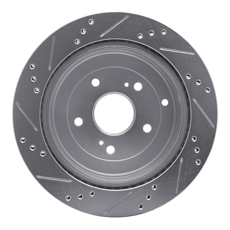 E-Line Drilled & Slotted Silver Brake Rotor, 2009-2017 Suzuki, Position: Rear Right