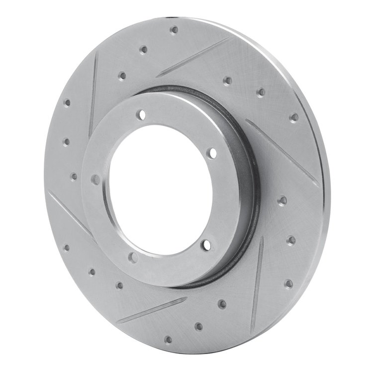 E-Line Drilled & Slotted Silver Brake Rotor, 1965-1976 Audi/Porsche/Volkswagen, Position: Front Left