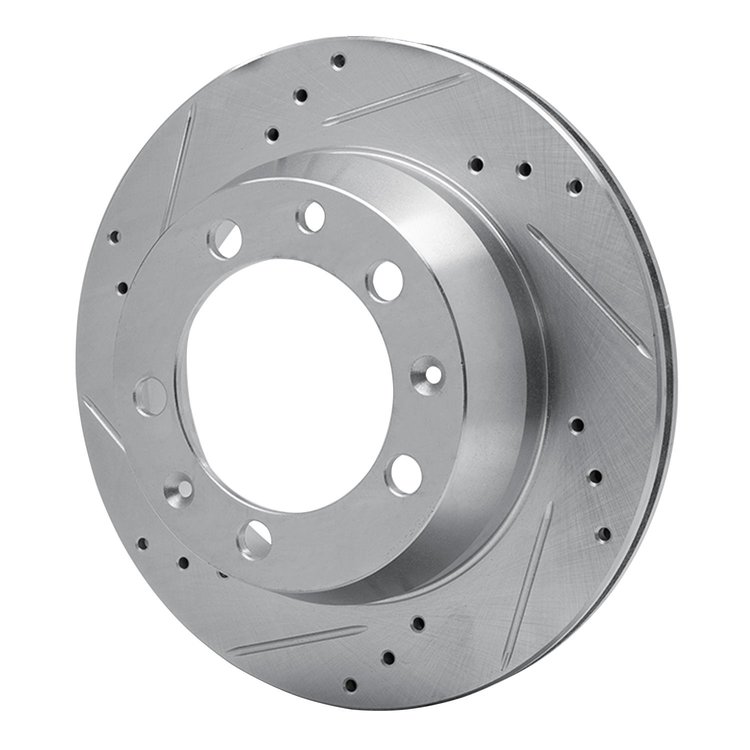 E-Line Drilled & Slotted Silver Brake Rotor, 1977-1988 Audi/Porsche/Volkswagen, Position: Rear Left