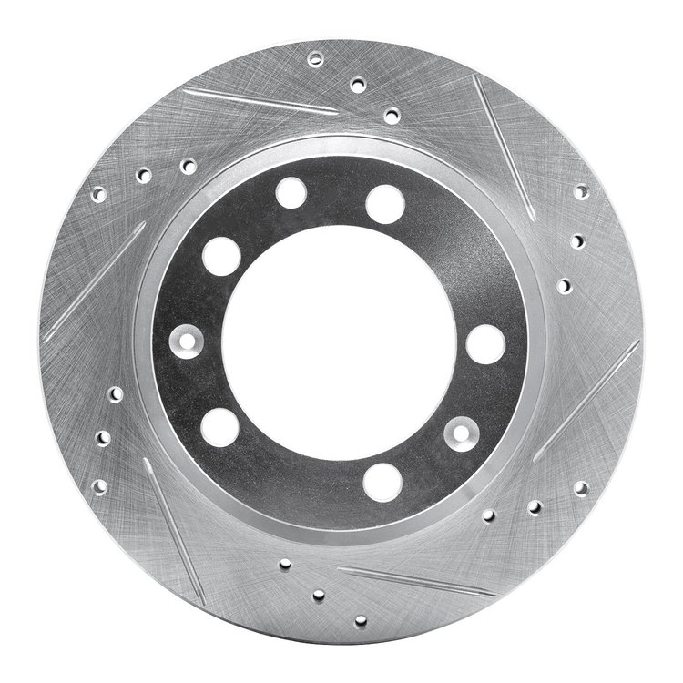 E-Line Drilled & Slotted Silver Brake Rotor, 1977-1988 Audi/Porsche/Volkswagen, Position: Rear Right