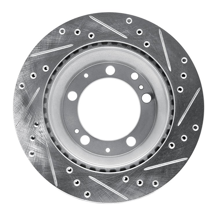 E-Line Drilled & Slotted Silver Brake Rotor, 1987-1989 Audi/Porsche/Volkswagen, Position: Rear Left