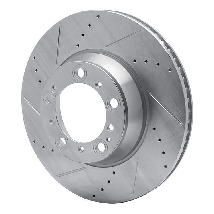 E-Line Drilled & Slotted Silver Brake Rotor, 1999-2021 Audi/Porsche/Volkswagen, Position: Rear Left