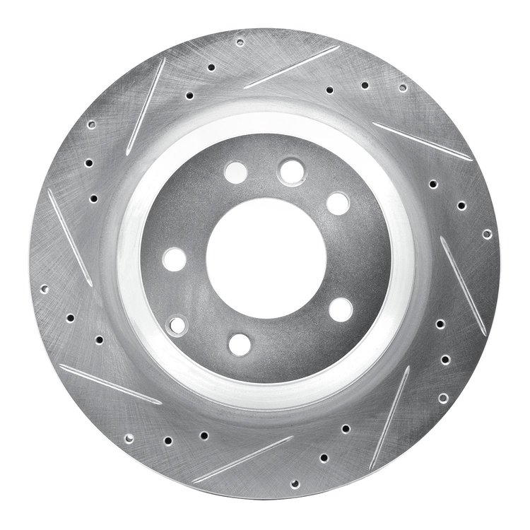 E-Line Drilled & Slotted Silver Brake Rotor, 2005-2018 Audi/Porsche/Volkswagen, Position: Rear Left