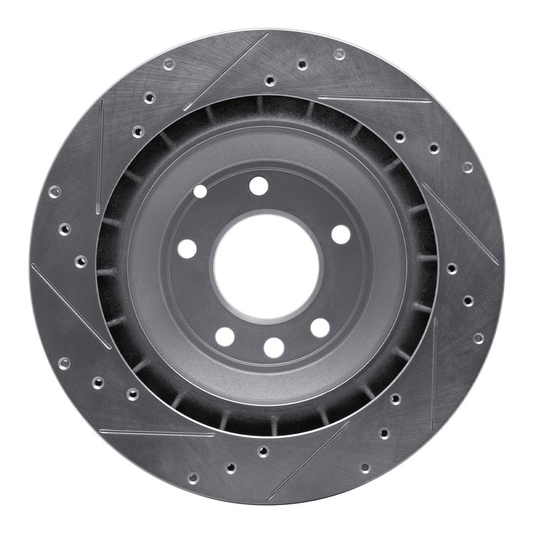 E-Line Drilled & Slotted Silver Brake Rotor, 2005-2018 Audi/Porsche/Volkswagen, Position: Rear Right