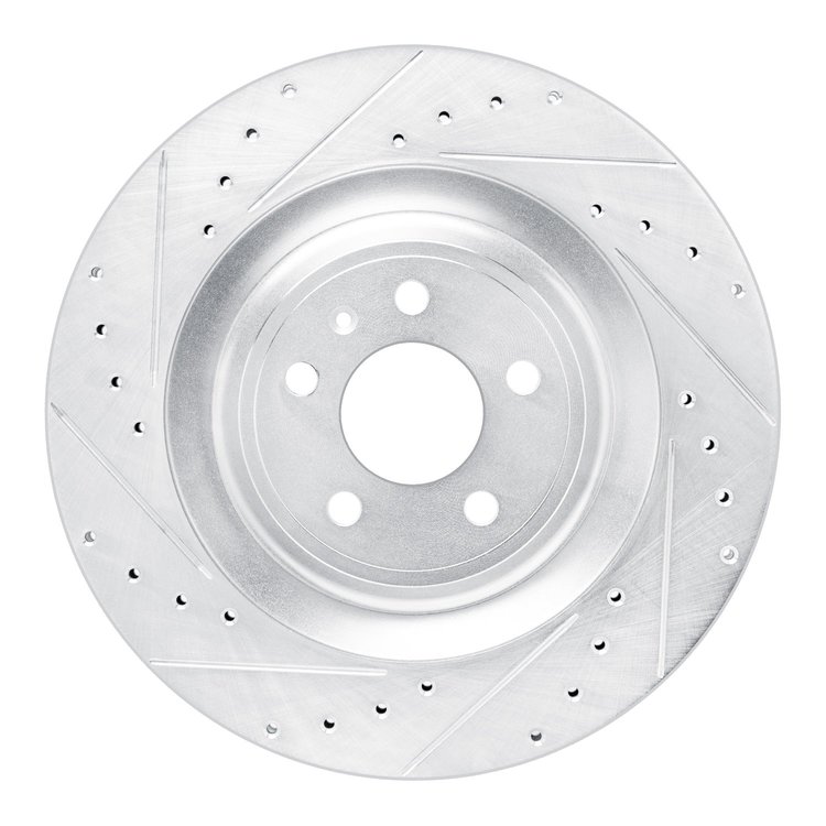 E-Line Drilled & Slotted Silver Brake Rotor, 2015-2018 Audi/Porsche/Volkswagen, Position: Rear Left