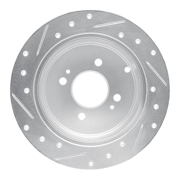 E-Line Drilled & Slotted Silver Brake Rotor, 2006-2012 Fits Multiple Makes/Models, Position: Rear Right