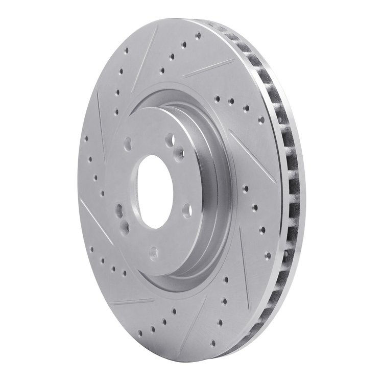 E-Line Drilled & Slotted Silver Brake Rotor, Fits Select Kia/Hyundai/Genesis, Position: Front Left