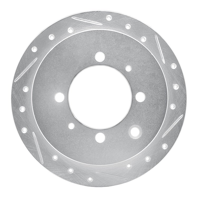 E-Line Drilled & Slotted Silver Brake Rotor, 1991-1993 Kia/Hyundai/Genesis, Position: Rear Right