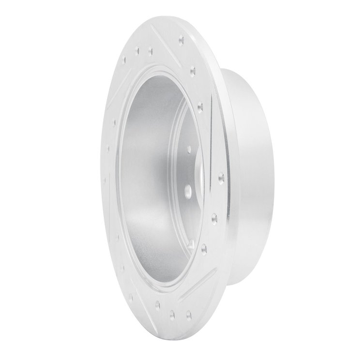 E-Line Drilled & Slotted Silver Brake Rotor, 1999-2006 Kia/Hyundai/Genesis, Position: Rear Left
