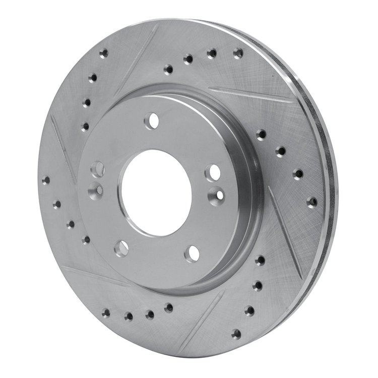 E-Line Drilled & Slotted Silver Brake Rotor, 2007-2010 Kia/Hyundai/Genesis, Position: Front Left