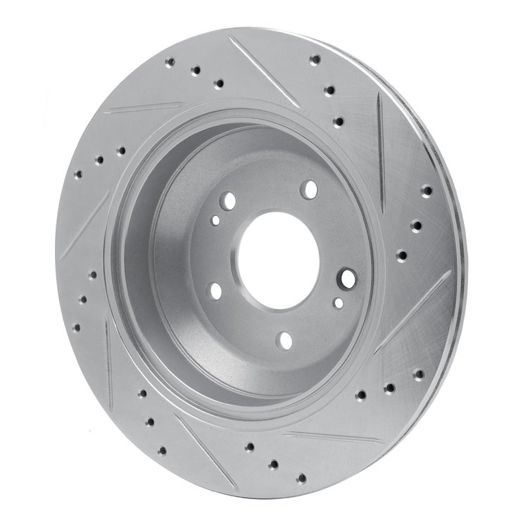 E-Line Drilled & Slotted Silver Brake Rotor, 2011-2017 Kia/Hyundai/Genesis, Position: Rear Left