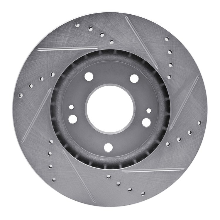 E-Line Drilled & Slotted Silver Brake Rotor, Fits Select Kia/Hyundai/Genesis, Position: Front Left