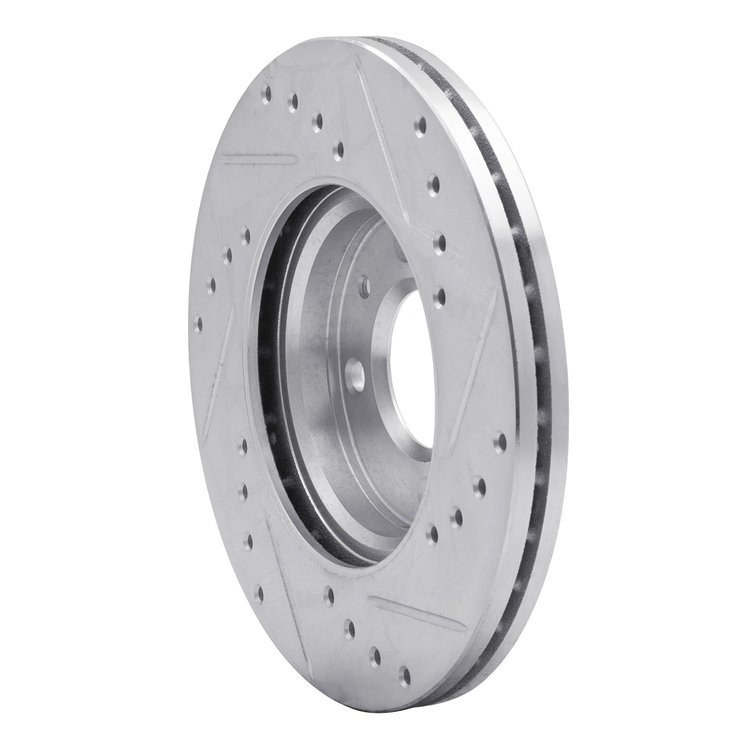 E-Line Drilled & Slotted Silver Brake Rotor, 2012-2017 Fits Multiple Makes/Models, Position: Front Left
