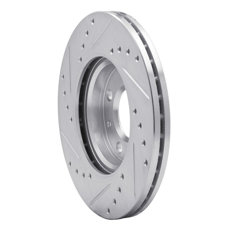 E-Line Drilled & Slotted Silver Brake Rotor, 2012-2017 Fits Multiple Makes/Models, Position: Front Right