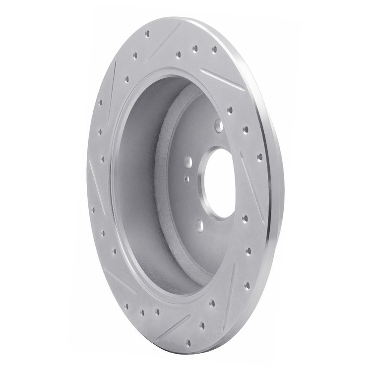 E-Line Drilled & Slotted Silver Brake Rotor, 2007-2012 Kia/Hyundai/Genesis, Position: Rear Right