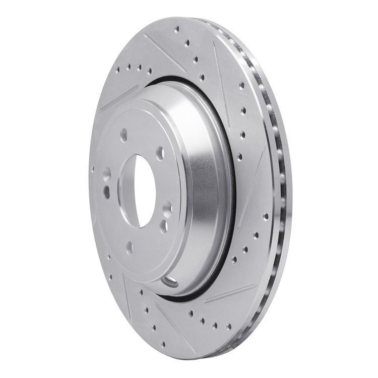 E-Line Drilled & Slotted Silver Brake Rotor, Fits Select Kia/Hyundai/Genesis, Position: Rear Right