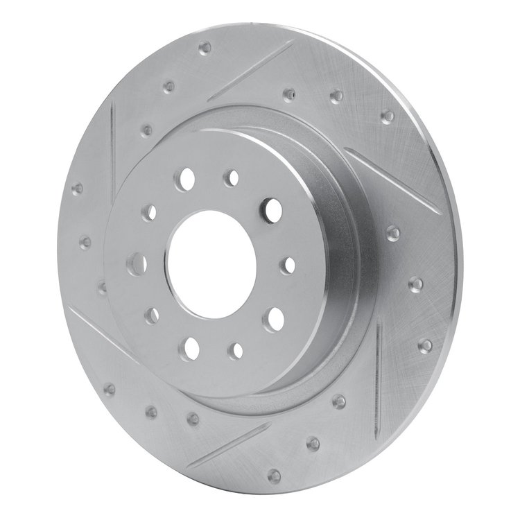 E-Line Drilled & Slotted Silver Brake Rotor, 2014-2019 Mopar, Position: Rear Left